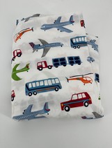 Pottery Barn Kids Twin Flat Sheet Vehicle Bus Plane Helicopter Truck 100... - $21.56