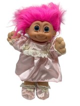 Vintage 90&#39;s Russ Berrie 11&quot; Soft Body Troll Doll Pink Hair Blue Eyes - £19.92 GBP