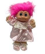 Vintage 90&#39;s Russ Berrie 11&quot; Soft Body Troll Doll Pink Hair Blue Eyes - £19.65 GBP