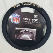 New NFL Baltimore Ravens Steering Wheel Cover Black Poly-Suede and Mesh - £9.10 GBP