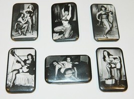 Bettie Page Set of 6 Different Irving Klaw Pin Up Photos Pin Back Button... - £24.21 GBP