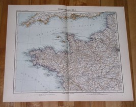 1908 Original Antique Map Of Bretagne Brittany / Normandie Normandy / France - £23.72 GBP