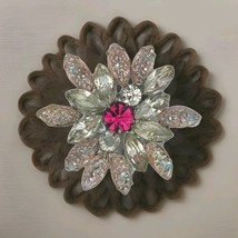 Vtg Pronged Glass Beads Aurora Borealis Brooch Silver Tone Pinks Floral ... - $49.99