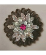 Vtg Pronged Glass Beads Aurora Borealis Brooch Silver Tone Pinks Floral ... - $918.57 MXN