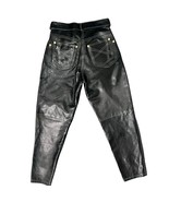 Vintage French Black Lambskin Leather High Waist Pants Lined Trousers Sz... - $492.37 CAD