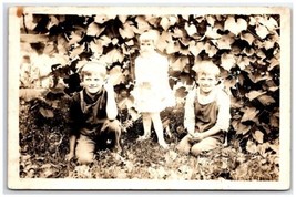 RPPC Children in Bushes Boys Overalls All Smiles Sweet Little Girl Postcard B27 - £10.35 GBP