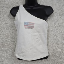 Bebe Top Womens Large Off White One Shoulder Rhinestone American Flag Y2K USA - £23.51 GBP