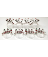 Christmas Candy Cane Napkin Ring Holders Round Bow Tie Red Green Set of ... - £11.37 GBP
