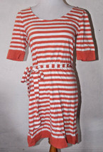 Banana Republic Womens Dress Medium Striped Orange Fabric Belt Short Sleeve - £23.58 GBP