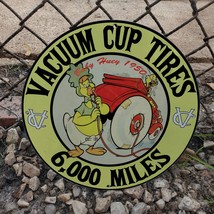 Vintage 1950 Vacuum Cup Rubber Tires &#39;&#39;Baby Huey&#39;&#39; Porcelain Gas &amp; Oil Sign - £98.07 GBP
