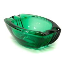 Vintage Art Glass Forest Green Rectangular Ashtray Bowl Thick Glass 6&quot; - £17.10 GBP