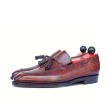 New Men&#39;s Luxury Handmade Brown marble patina Passel Loafers  Hand Welted Shoes. - £159.91 GBP