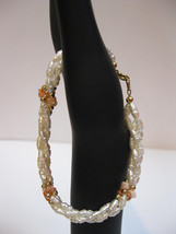 Freshwater pearl, coral chip and gold tone bead  bracelet 7 1/2&quot; Dainty. NWOT - £10.31 GBP