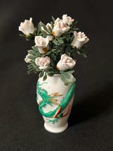 Vintage Miniature Hand Painted Moriage Dragon Ware Vase w/Ceramic Lavender Roses - £17.98 GBP