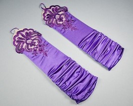Bridal Prom Costume Adult Satin Fingerless Gloves Purple Elbow Length Pa... - $12.59