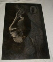 LION FACE SAHARA PRIDE OIL PAINTING ON BOARD ART HOUSE ORIGINAL INK STAM... - $149.45