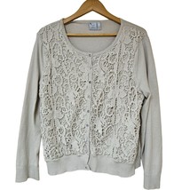 J Jill Womens Sweater XL Cream Long Sleeve Button Down Cardigan Lace Overlay - £24.13 GBP