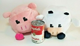 Nanco Minecraft Pixel Cube Pink Pig Cow Plush Glitter Stuffed Animal Lot of 2 - £9.47 GBP