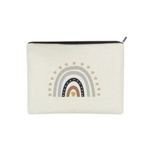 Colourful Clouds Feather Patterns Fashion Women Beauty White Linen Cosmetic Bag  - £47.12 GBP