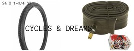 ONE ( 1)  TIRE 24 X 1-3/4 S7 SMALL BRICK ALL BLACK, &amp; ONE ( 1 ) TUBE, FO... - $89.09