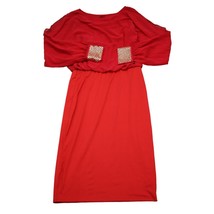Miss Avenue Dress Womens S Red Midi Sheath Slit Long Sleeve Studded Roun... - £20.43 GBP