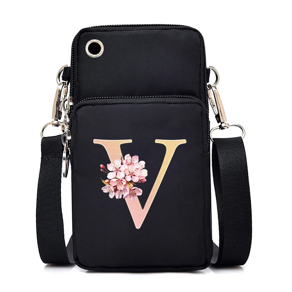26 Floral Alphabet Shoulder Bag Nylon Women Mobile Phone Bag Mini Female Messeng - £12.82 GBP