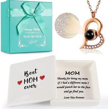 Best Mom Ever Gifts, I Love You Necklace Gift for Mom with Jewelry Tray - £21.35 GBP