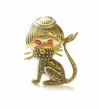 Cat Brooch Spanish Damascene Lion Brooch Avant Garde Cleopatra Toledo Ware CUTE - £26.74 GBP