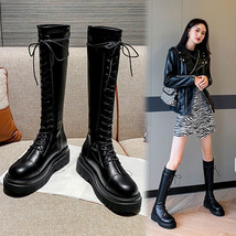 Winter New Boots Platform Women Solid Color PU Leather Knee High Boots Women Squ - £40.96 GBP