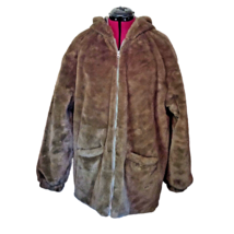 BP  Faux Fur Jacket Olive Women Hooded Pockets Full Zip Size Small - £49.83 GBP