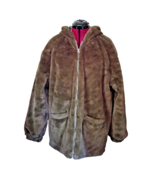 BP  Faux Fur Jacket Olive Women Hooded Pockets Full Zip Size Small - £49.91 GBP