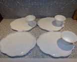 White Milk Glass 4 Snack Plates &amp; 3 Coffee Cups Grape Vine Indiana Vintage - $26.98