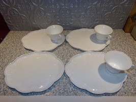 White Milk Glass 4 Snack Plates &amp; 3 Coffee Cups Grape Vine Indiana Vintage - $26.98