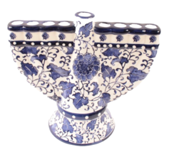 Menorah Hanukkah Ceramic Mikasa Blue White Floral 8 Inch NEW With Tags - £42.13 GBP