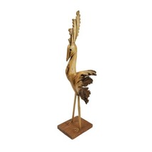 Midcentury Modern Peacock Figurine Hand Carved Burl Wood Folk Art Sculpture - £43.84 GBP