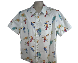 Chubbies Mens White Hawaiian Aloha Toucan Bird Button Up Shirt XL Pocket Cotton - £27.54 GBP