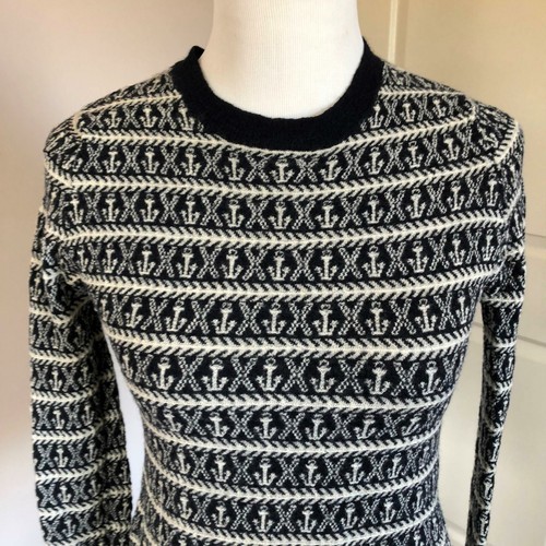 EUC A.L.C. Wool Jacquard Anchor Pattern Navy & White Long Sleeve Sweater SZ S/P Item image 2