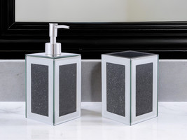Two Piece Black Mirrored Glass Bling Bathroom Accessory Set - $297.79 CAD