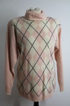 Vtg Liz Claiborne PS Pink Argyle Turtleneck Sweater Lambswool Angora - $34.20