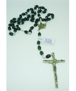 CHRISTIANITY ROSARY BLACK BEADS FINE CRUCIFIX K OF C NECKLACE PENDANT ITALY - £11.76 GBP