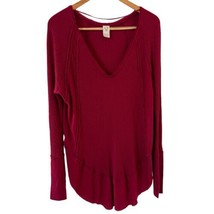 We The Free Top Womens M Red Catalina Tunic Waffle Knit Thermal Boho Grunge - £15.20 GBP