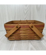 Longaberger Basket Double Swing Handle 10” Square Red Stripe 1992 vintage - $20.78