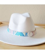 Embossed Pastel Navajo Leather Hat Band with White Turquoise Slab - $24.75