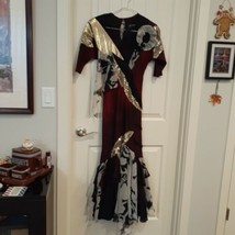 Marietta BOHO Long Dress Burgundy Black Gold size 2? 4? - £42.48 GBP