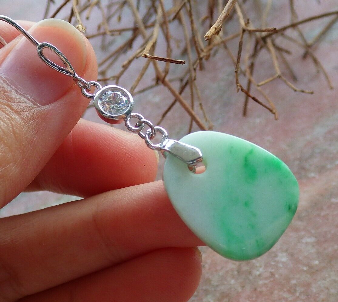 Sterling Silver 0.925 Natural A Jade jadeite Rectangle Earrings Dangle 耳环 536584 Item image 3