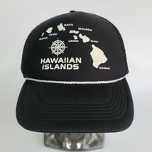 Vintage HAWAIIAN Islands Black Trucker Hat  Hawaiian Headwear Snapback B... - $12.86