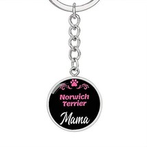 Dog Mom Keyring Norwich Terrier Mama Circle Keychain Stainless Steel Or 18k Gold - $49.45