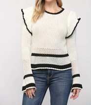 Fate ruffle shoulder detail sweater in Black &amp; White - $47.00