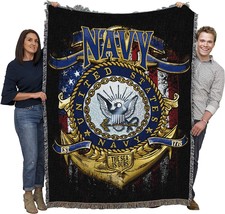 PCW - US Navy Strong Blanket - Gift Military Tapestry Throw Woven from, 72x54 - £62.54 GBP