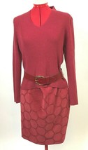 Coldwater Creek Red MEDIUM Long Sleeve V Neck Knit Shirt AND Sz 8 Skirt w/ Belt - £15.76 GBP